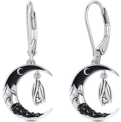 Fledermaus Gothic Ohrringe Halloween Mond Ohrhänger Silber 925 Leverback Hängeohrringe Hängend Ohhringe