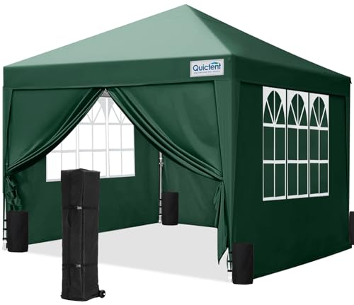 Quictent Pavillon 3x3 Faltpavillon mit 4 Seitenteilen, Wasserdicht Gartenpavillon mit 4 Sandsäcken & Rolltasche,Partyzelt Gartenzelt für Fest und Flohmarkt Grün