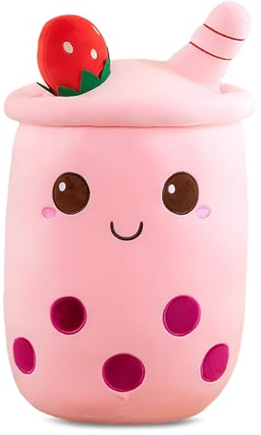 Lithyc Cartoon Bubble Tea Kuscheltier, für Tolles Geschenk für Jungen und Mädchen (24cm - Rosa)
