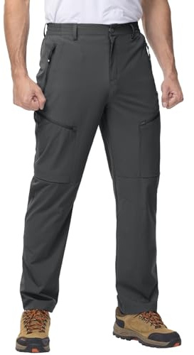 Rdruko Men's Lightweight Hiking Trousers with 5 Zip Pockets | Slim Fit Partial Elastic Waist Water Resistant Outdoor Walking Golf Quick Dry Cargo Work Pants for Spring Summer Autum