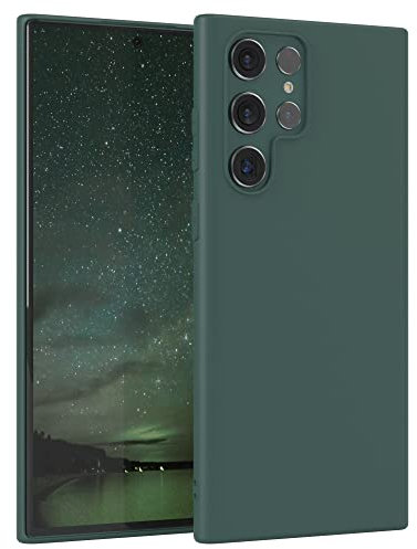 EAZY CASE - Silikonhülle für Galaxy S22 Ultra 5G Hülle Silikon Case Grün weich stoßfeste Handyhülle Schutzhülle mit Kameraschutz Dünn Premium Schutz Cover TPU Phone Bumper in Piniengrün Matt