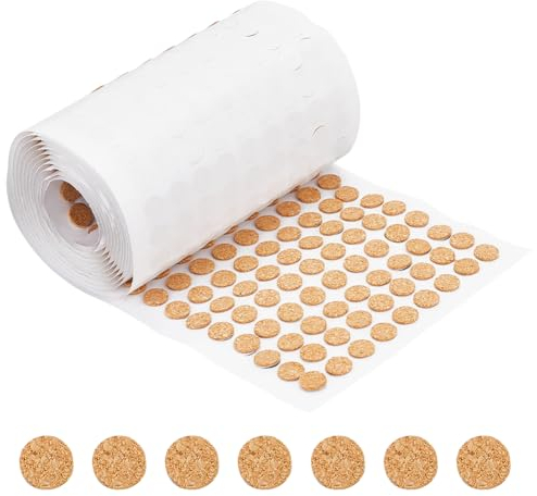 BENECREAT 1400 Stück 12.5x1.5 mm Selbstklebende Korkkreise, Flache Runde Selbstklebende Korkmatte Mit Runden Punkten Für Schränke, Tischartikel, Kratzen, Möbel, Elektronik