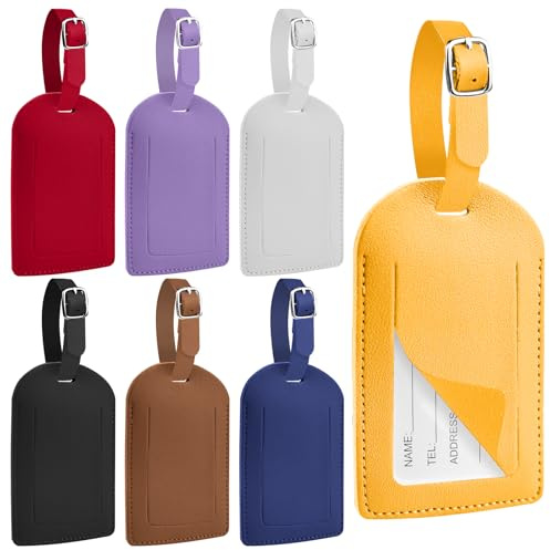 Hengxinc 7 Stück Kofferanhänger Leder, Leder Kofferanhänge Gepäckanhänger | 7 Farben PU Leder NamenschildKoffer Anhängeetiketten, Wiederverwendbar Kofferschild für Koffer Gepack Tasche
