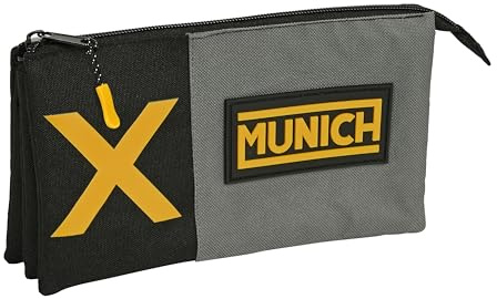Safta München Moonles Federmäppchen für Kinder, ideal für Kinder im Schulalter, bequem und vielseitig, Qualität und Widerstandsfähigkeit, 22 x 3 x 12 cm, Farbe, Schwarz/Grau, Estándar, Lässig