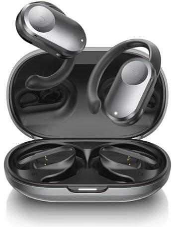 Auriculares de oreja abierta, inalámbricos, ligeros, deportivos, Bluetooth, conducción de aire, subwoofer, ajuste multiángulo, impermeables, micrófono con cancelación de ruido, auriculares de