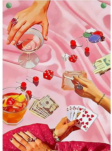 MAXBYE Pink Casino Paint by Numbers for Adults, Funny Drinks Paint by Numbers Kits on Canvas Without Frame DIY Painting by Numbers for Adults Beginners Craft Art for Home Wall Decor 16x20 inch