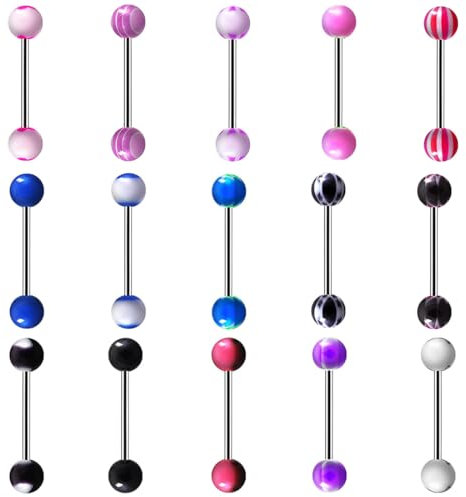 GXGM 15 pcs Acrylic Piercing Tongue Stick Random Set 14G, bijoux pour piercing corporel,Percing a la langue,Boule piercing langue