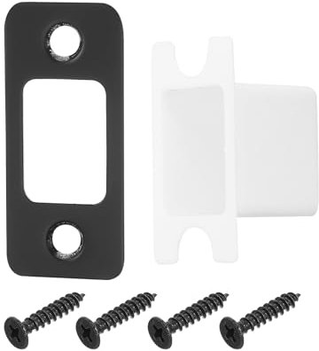 sourcing map 4Set Door Strike Plate, 57mm x 25.5mm Stainless Steel Latch Deadbolt Replacement Lock Strike Plate for Door Frame Door Jamb Reinforcement, Round Corner, Black