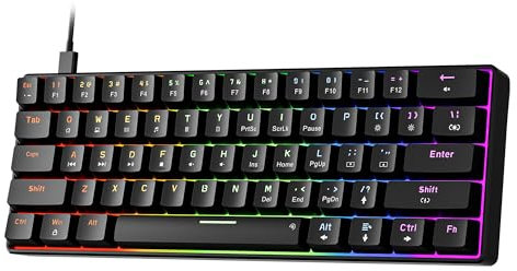 NEWMEN GM611 Gaming Keyboard,60% Percent Mechanical Keyboard 61 Keys LED Backlit Anti-Ghosting Black Keycaps Wired Gaming Keyboard Qwerty for PC, Windows, Gamer, Office, Typists(Red Switches)