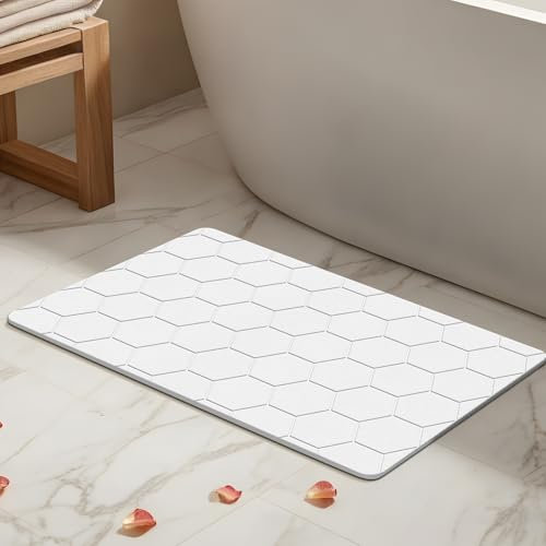 THMINS Große Diatomeenerde Stein Badematte 60x39 cm, rutschfest, Super Saugfähig, Schnelltrocknend für Badezimmer/Küche, Einfach zu Reinigen