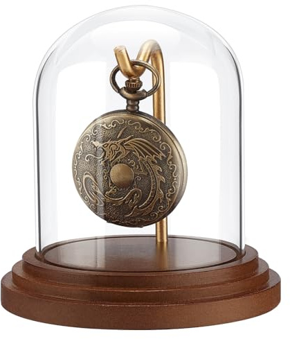 PH PandaHall Uhr Glas Display Kuppel Cloche Taschenuhr Display Glas mit Haken Dekor Vitrine mit Sockel Kuppel Vitrine für Vatertag Männer Geschenk Uhren Pflanzen Medaillen Sammlerstücke 10.8x10.5cm