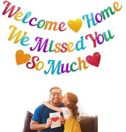 Welcome Home Banners, Colorful Welcome Home Decorations Banner, We Missed You So Much Banner Glitter Bunting Flag Garlands Welcome Back Theme Decor New Home Housewarming Party Supplies