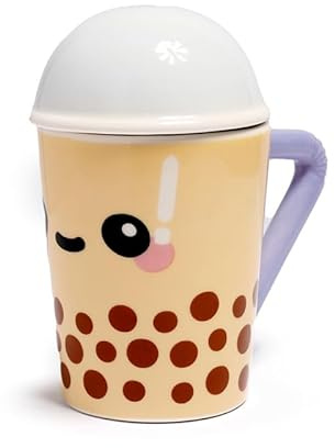 Puckator Boba the Bubble Tea Foodiemals Ceramic Lidded Mug - Funny Home Accessories - Cute Gifts for Girlfriend - Large Mugs for Men Women Hot Drinks - Cups Presents - Secret Santa Gift Cup Set