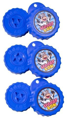 UdderLok - The Original Patented Milk Bottle Lock - Milk Sharers Blue Triangles Tea Round Pack - Pack of 3