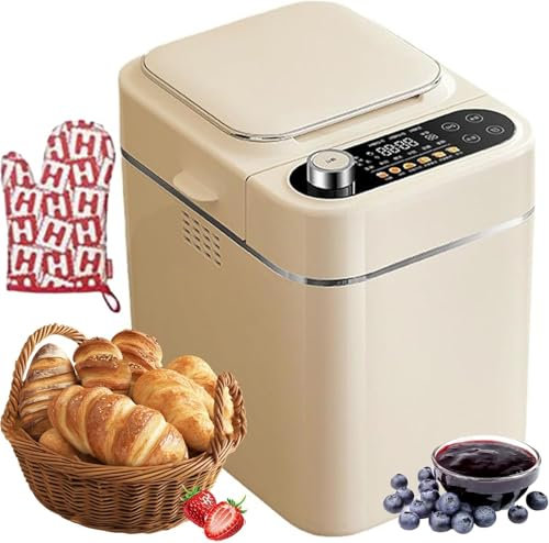 Panificadora totalmente automática, panificadora eléctrica con dispensador de frutos secos, capacidad de 500 g, temporizador de 13 h y función de mantener caliente de 1 h, 26 funciones preestablecidas