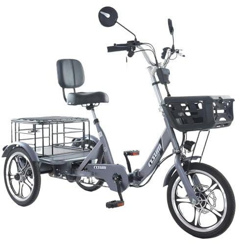 16 Triciclo Eléctrico, Bicicleta Eléctrica De Carga, Bici Eléctrica De Tres Ruedas, Li-batería Extraíble 48V 22Ah, Resistencia 120-150km, Equipado con Una Cesta Y Un Amplio Portaequipajes