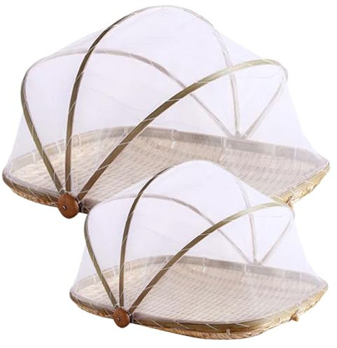 Tente alimentaire 2PCS avec couverture réglable, 13/18 Net de nourriture en bambou à maille fin, couvertures polyvalentes pour le séchage, le service, la conservation, l'utilisation de la cuisine