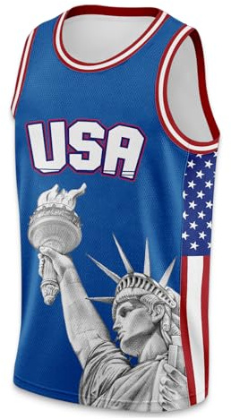 Men's 4th of July USA Flag Basketball Jerseys for Independence Day Statue of Liberty Red White Blue Shirts Patriotic Jersey 250 Anniversary USA Shirt