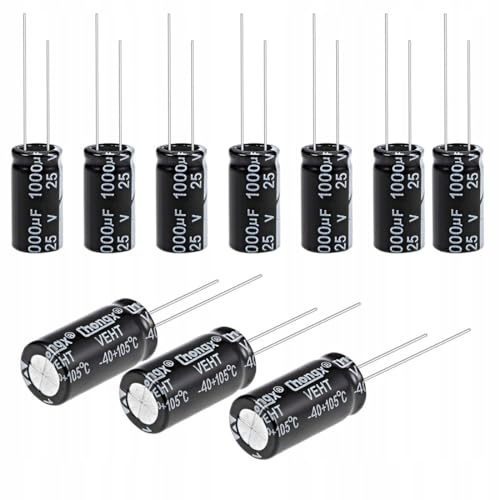 Rosfix Kondensator Elektolytischer – Low ESR 1000uF 25V | 10x20 mm, 5mm Raster | Stabilisierung, Energie Speicherung | Temperaturbereich -40°C bis +105°C | Paket (10 Stück)