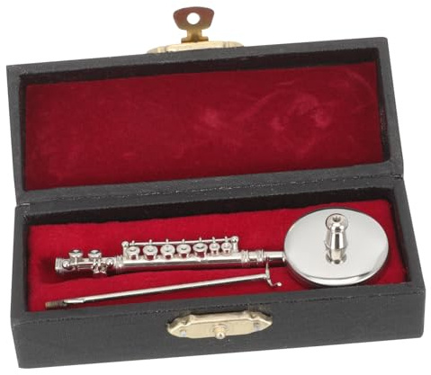 FIXOSHEE Kleiner Flötenmodell Kupfer Miniatur Musikinstrument Silber Mit Ständer Dekoration Für Zuhause Und Büro