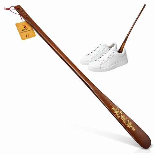ANGIX Wooden Shoe Horn 70cm Long Handled Premium Shoehorn for Men & Women - Extra Long Comfortable Shoe Lifter for Elderly, Seniors, Boots & Everyday Use - Shoe Horns Accessories (Dark Brown)