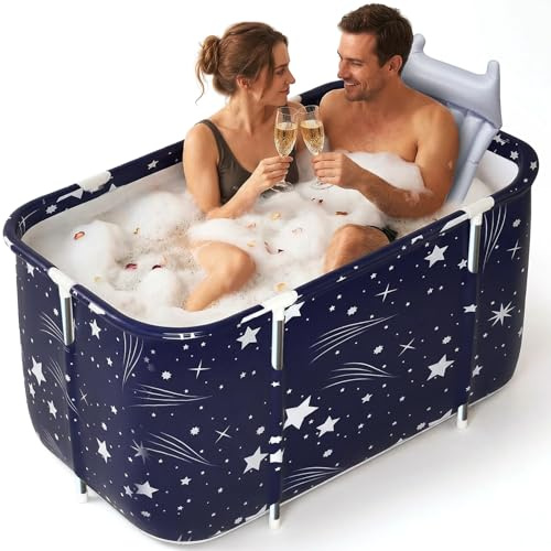 Faltbare Badewanne Erwachsenen, 140x60x50cm Klappbarer Badezuber Tragbarer, Heim-SPA Sitzbad, Mobiles Bad, Klappbarer Pool mit Edelstahlgestell