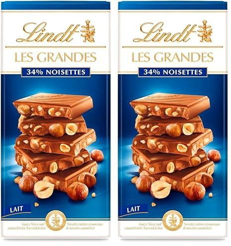Lindt - Tablette LES GRANDES 34% Noisettes - Chocolat au Lait, 150g (Lot de 2)