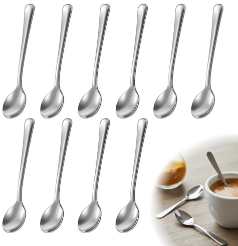 10 pièces Petites cuillères à café, mini cuillères à dessert, set de mini-cuillères en acier inoxydable pour cuisine, espresso, épices & desserts, surface polie, durable, hygiénique