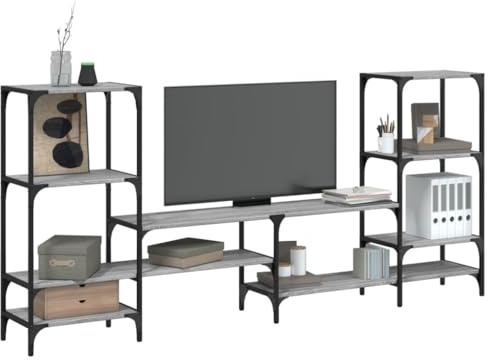 Ordellia Meuble TV gris Sonoma - 206,5 x 28,5 x 95 cm - En bois - Centre de divertissement robuste pour le salon - Meuble TV moderne avec beaucoup d'espace de rangement - Nettoyage facile