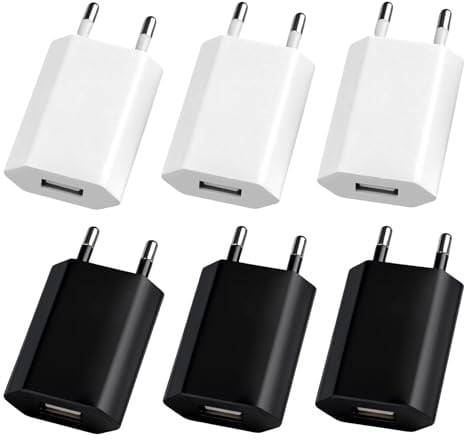 6 Stück USB Netzteil 5V 1A 5W Ladegerät Universal USB Stecker Slim Netzteil | Schnellladegerät für iPhone 8 7 6 Samsung S22 S21 S20 S10 S6 S7 S8 S9 Huawei Oppo LG