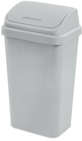 13 Gallon Plastic Garbage Bin with Swing Top Lid, Kitchen Trash Can,White (Gray)