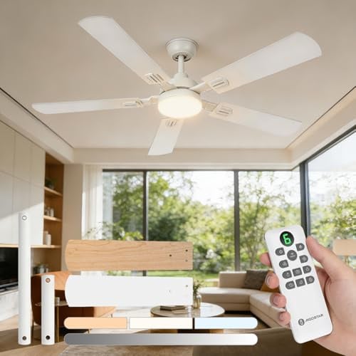 Aigostar Ventilador de Techo con Luz Silencioso 52″, Motor DC Reversible 33W, Mando a Distancia, 6 Velocidades, 3000K/4000K/6000K Regulable, Ideal para Dormitorio, Sala o Cocina, Ø132 cm, 2 PCS