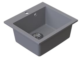 HOMEVELLO Spülbecken DIGIT Einbecken Granitspüle 49x45x20,5cm Grau, Hochwertige Küchenspüle mit Siphon, Überlauf, Pflegeleicht, Kratzfest, Moderne Design, Perfekt für jede Küche