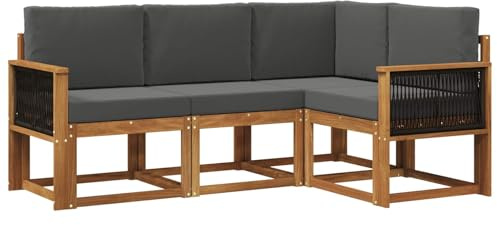 vidaXL Outdoor-Sofagarnitur 4 pcs Natur und Anthrazit Polyester, Garten, modernes Sofa für draußen, Elegante Lounge, strapazierfähige Möbel für Terrasse und Patio