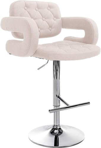 CLP Barhocker Dublin Mit Stoff-Bezug I Höhenverstellbar | Farbe beige Gestell Farbe Chrom