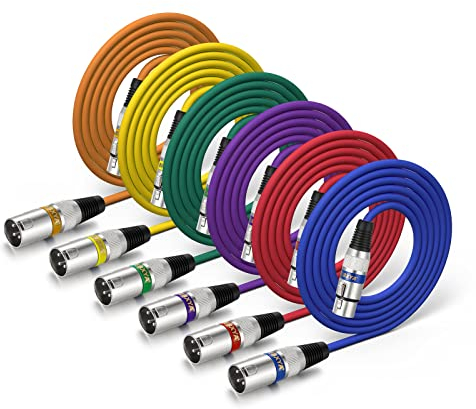 EBXYA Cavo XLR Cavo per microfono 2M 6 confezioni Cavo per microfono XLR bilanciato maschio a femmina Cavi patch DMX colorati(2M 6Pack C)