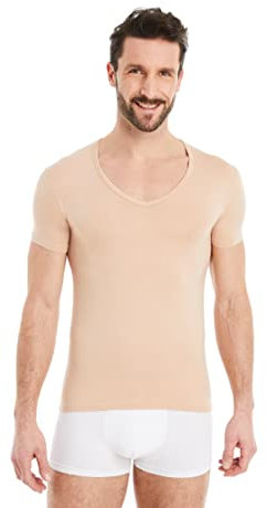 FINN Maglietta Intima Business Uomo a Manica Corta con Scollo a V - Maglia Sottogiacca in Originale Tessuto Lenzing® Modal - La T-Shirt Perfetta sotto Camicia e Abito Color Pelle Nude XL