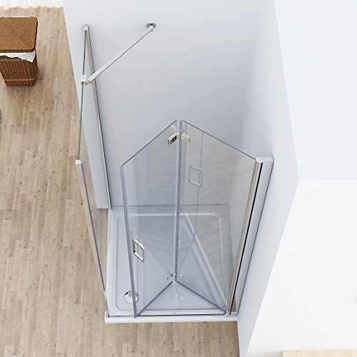 MIQU Duschkabine Eck 70x80 x197 cm, Falttür+Seitenwand, ohne Duschwanne | Eckeinstieg Duschwand für Dusche, faltbare Schwingtür 70 + Festglas 80 cm, 6 mm ESG NANO Glas, Komplette Duschabtrennung