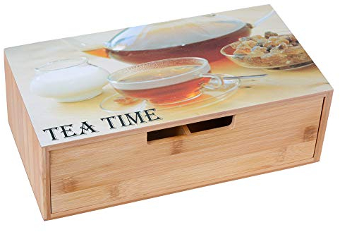 GRÄWE Teebox aus Bambus mit 4 Fächern, Teebeutelbox mit Schublade für aromageschützte Aufbewahrung von Tee - 30 x 15,5 x 10 cm