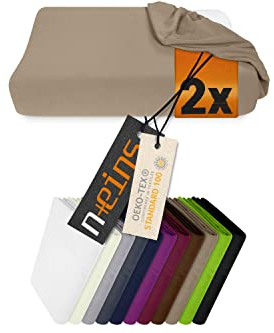 npluseins 2er Pack Spannbezüge für Nackenkissen Gesundheitskissen 959.1234, M, 35-40x55-60 cm, Sand