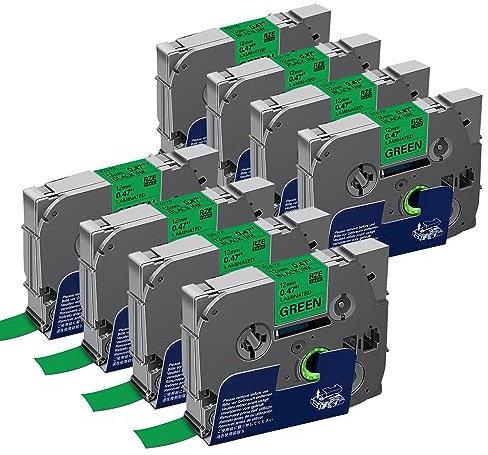 KA® Schriftband für Brother P-Touch TZe-131 tze-231 tze-431 tze-531 tze-631 tze-731 12mm x 8m kompatibel mit PT-H105 PT-H100 PT-1005 PT-1000 PT-1010 PT-1080 PT-H101c TZE-731 noir sur vert 8 PK.