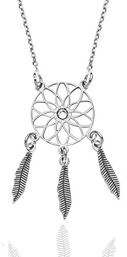 Aka Gioielli® - Damen Kette Traumfänger 925 Silber Rhodiniert mit Swarovski-Kristall dreamcatcher anhänger