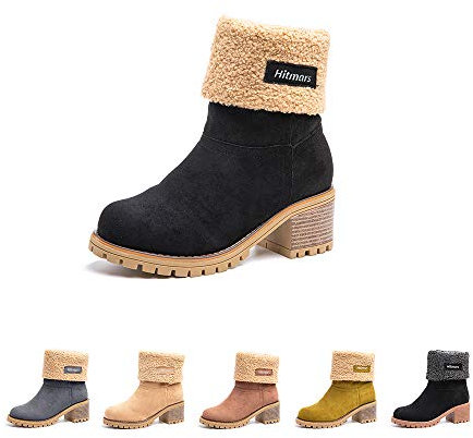 Hitmars Stivali Donna Invernali Stivaletti Camoscio Boots Stivali Foderati Caldi Scarpe Eleganti Comodi Moda Nero EU 36