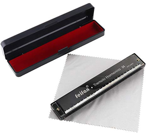 OriGlam Mundharmonika Tonart C 24 Loch, Professionelle Tremolo Mundharmonika mit Hartschalenkoffer und Tuch