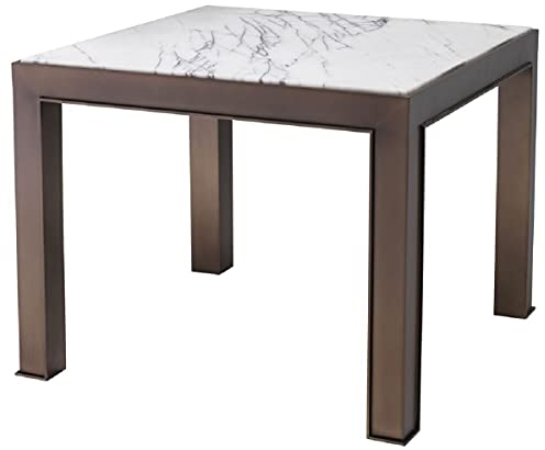 Casa Padrino Luxus Beistelltisch Antik Messingfarben/Weiß/Lila 65 x 65 x H. 51,5 cm - Edelstahl Tisch mit Marmorplatte - Wohnzimmer Möbel - Luxus Möbel