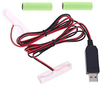 2in1 5V USB to 3V Dual LR6 LR03 Battery Power Supply Cable Replace 2x 1.5V AA AAA Battery Eliminator for LED Light Toys Luminara Candles Walkie Talkie and more - PLMN