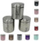 plastific Pack of 3 Contemporary Tea Coffee and Sugar Storage Set Jars Canisters With Satin Stainless Steel Lid, Kitchen Storage Caddy Containers Tins with Rubber Seal (Silver)