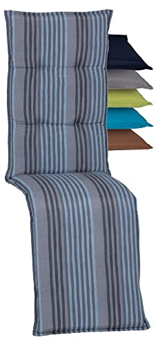 Beo Relaxsessel Auflage Waschbar Turin | Made in EU Premium-Qualität | UV-beständige Liegestuhl Auflage nach Öko-Tex Standard | Atmungsaktive Relaxstuhl Auflage mit Streifen in Blau-Grau