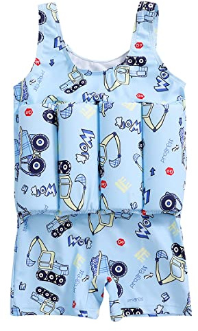 Kids Toddler Boys Girls Boys Swimsuit with Adjustable Buoyancy Baby Float Suit Swimwear Swim Vest One Piece Bathing Suit Blue-Car 2-3 Years