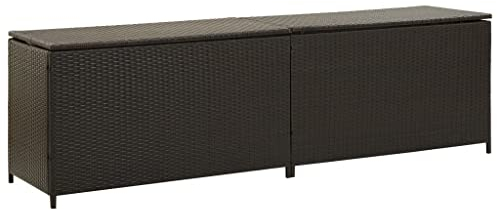 Hommdiy Gartenbox Auflagenbox Kissenbox Kiste Gartentruhe Truhe Box Aufbewahrungsbox Auflagenkiste Garten Poly Rattan Braun 200 x 50 x 60 cm